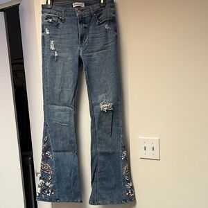 Celebrity Pink Distressed Blue Flare Jeans.  Waist 14,inseam32